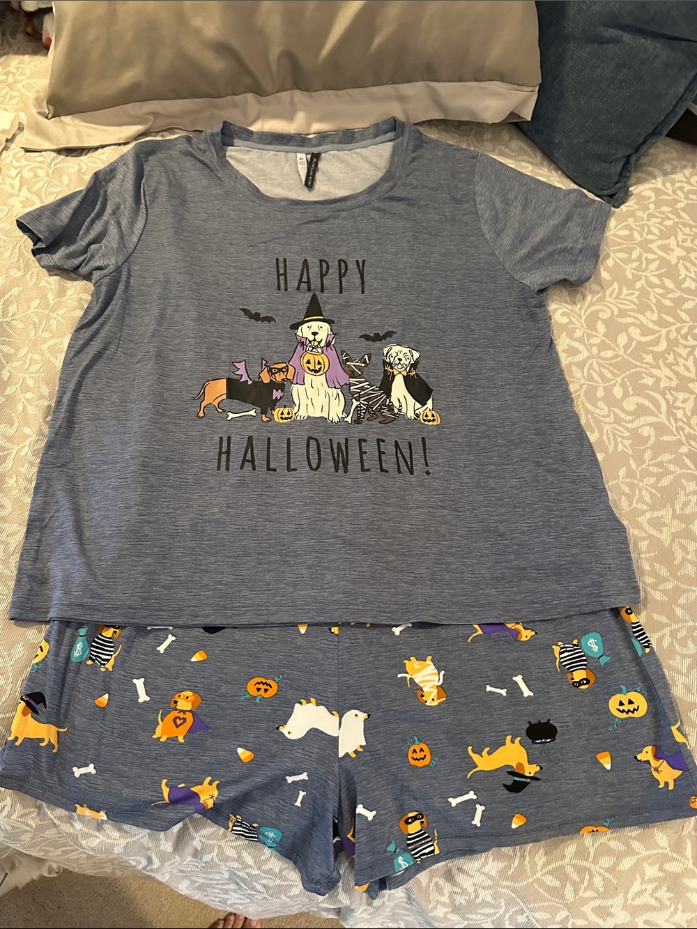 Happy Halloween Women’s Short Pajama Set - Light Blue